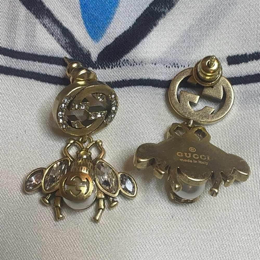 Gucci Gold-Tone Marmont Crystal Bee Drop Earrings - Picture 6 of 6